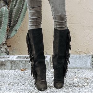 Knee high Black Fringe boots 9.5